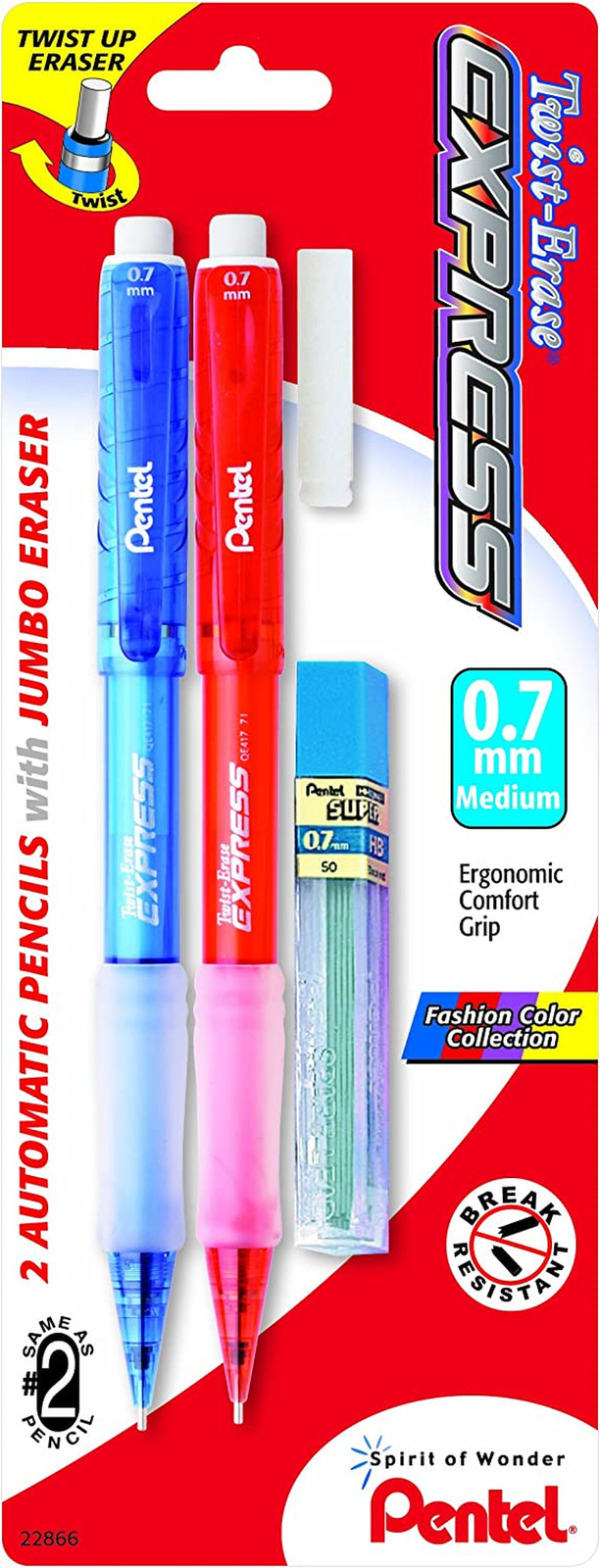 Twist-Erase EXPRESS Automatic Pencil with Lead and Eraser, 0.7Mm, Assorted Barre