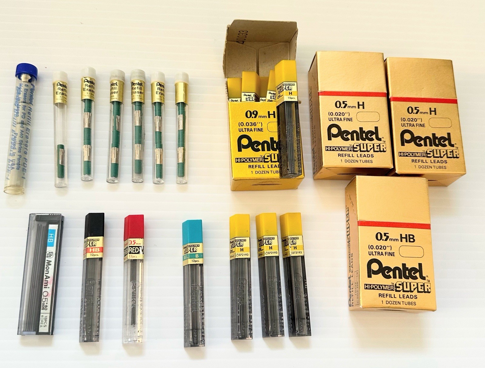 Pentel Refill Erasers & Lead 0.5mm, 0.7mm, 0.9mm Lot Some New & Some Opened