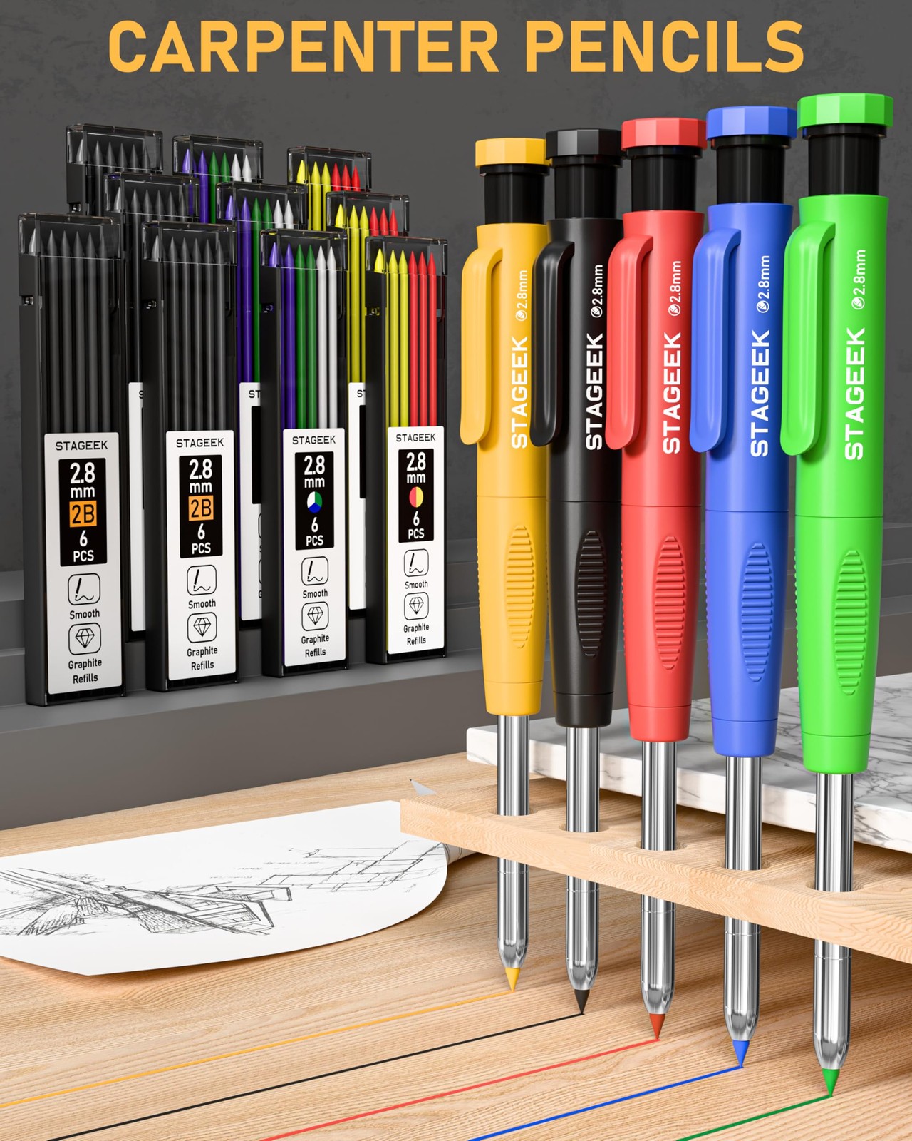STAGEEK 49 Pack Carpenter Pencils with Sharpener