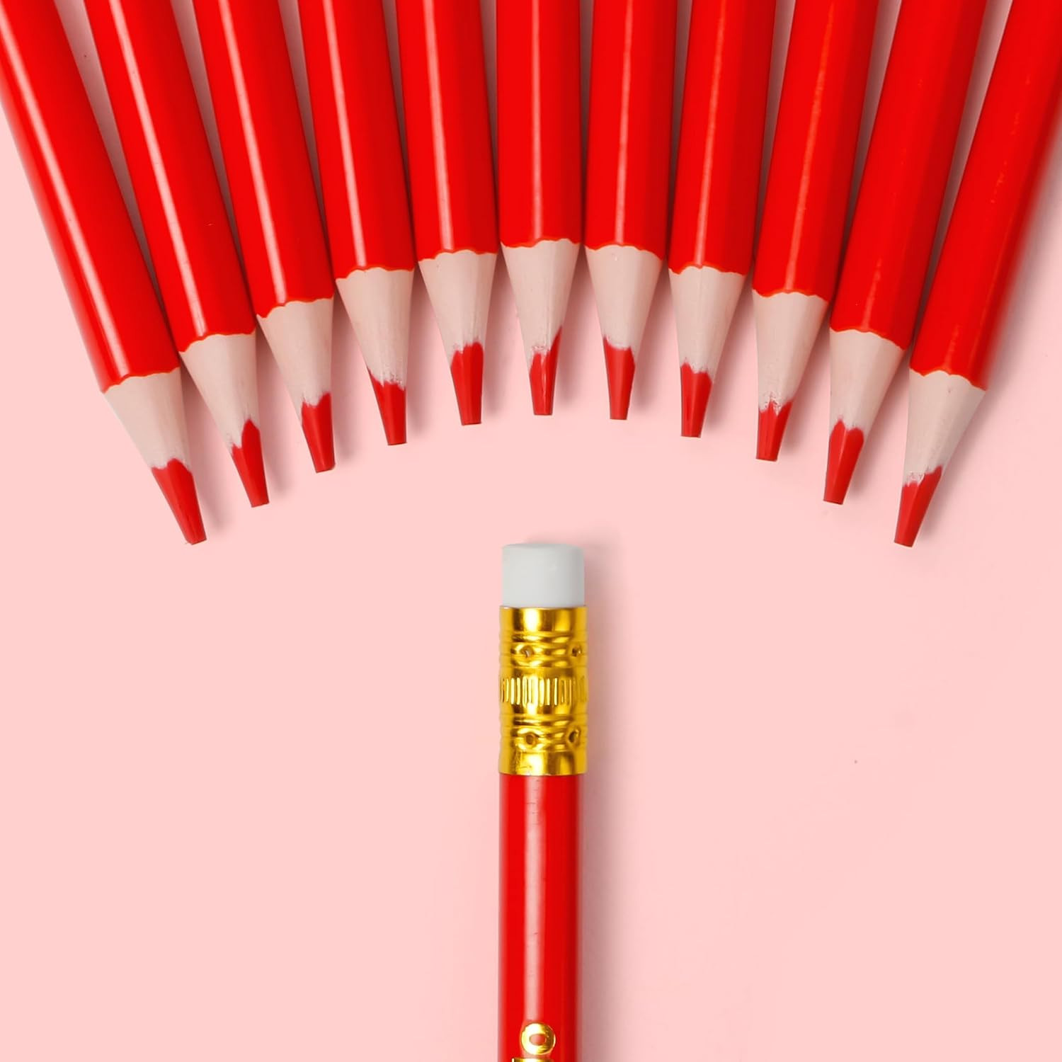 24-Count Red Pencils with Erasers, Erasable Pre-Sharpened Triangular Grip for Co