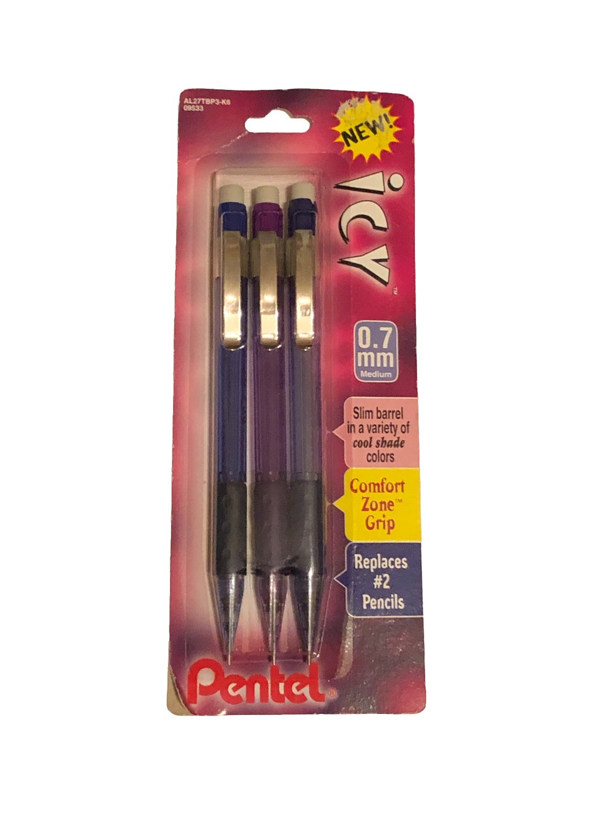 Pentel Icy 0.7mm Automatic Pencils 3 Pack AL-27 New