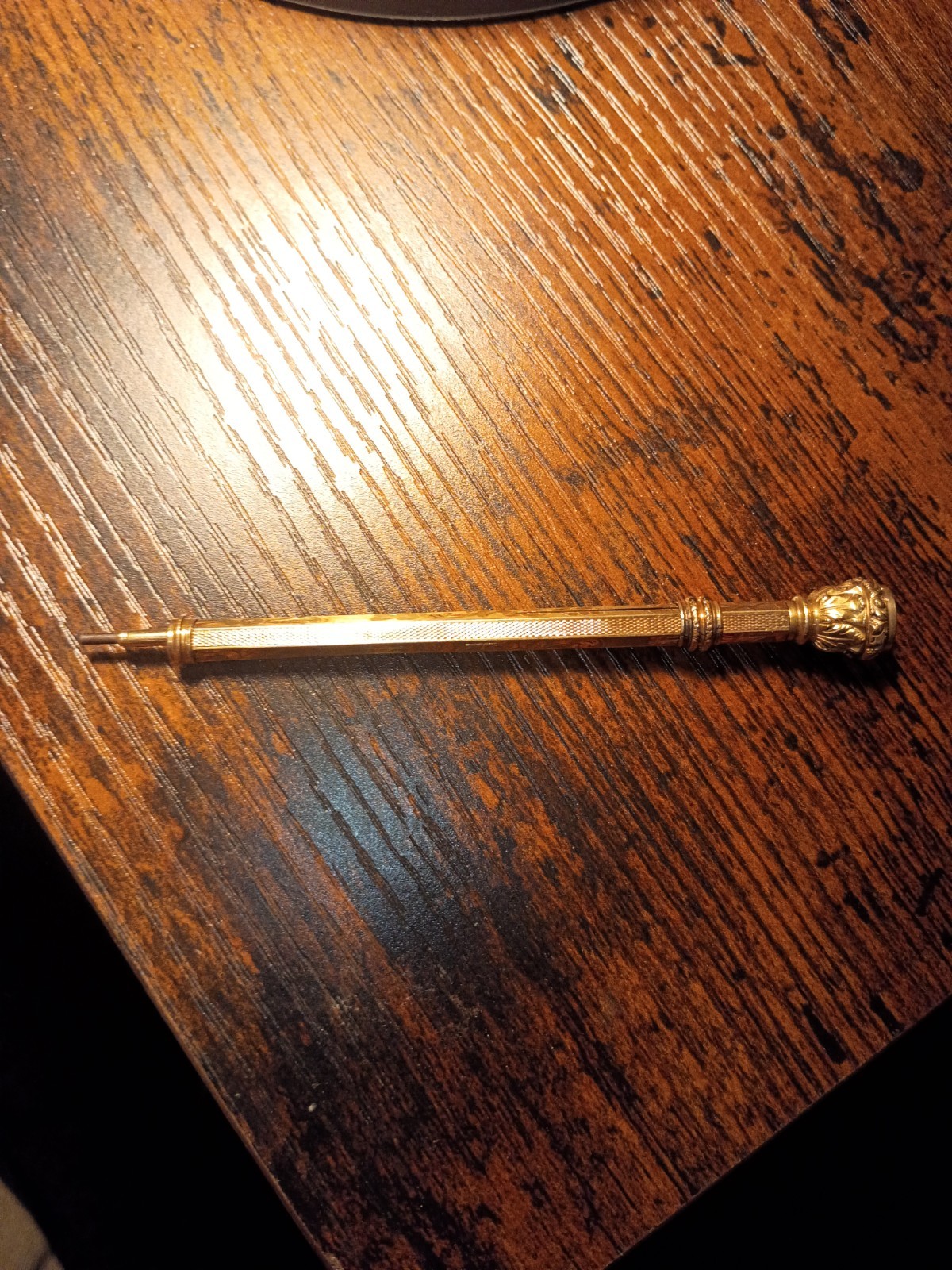 Gold Tone Retractable Mechanical Pencil with Red/Pink Gemstone Finial