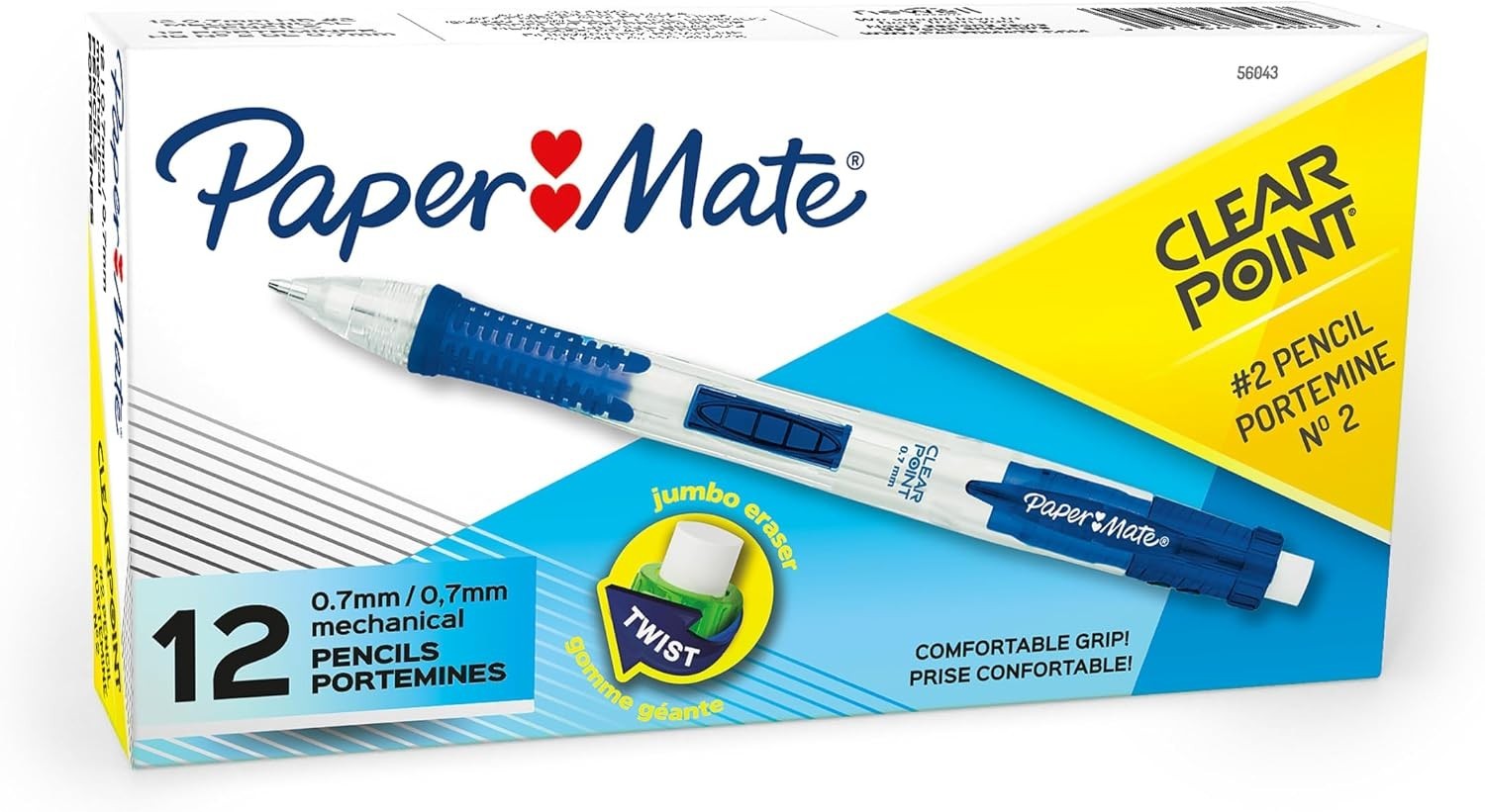 Clearpoint Mechanical Pencils, 0.7mm HB Lead, 12 Count – Erasable Comfort Grip