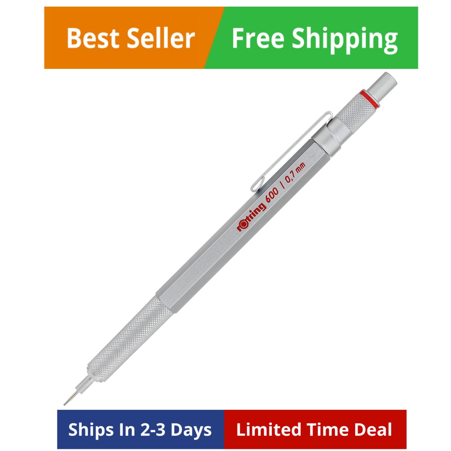 600 Mechanical Pencil, 0.7 mm Lead, Silver Metal Barrel – For Technical Writi…