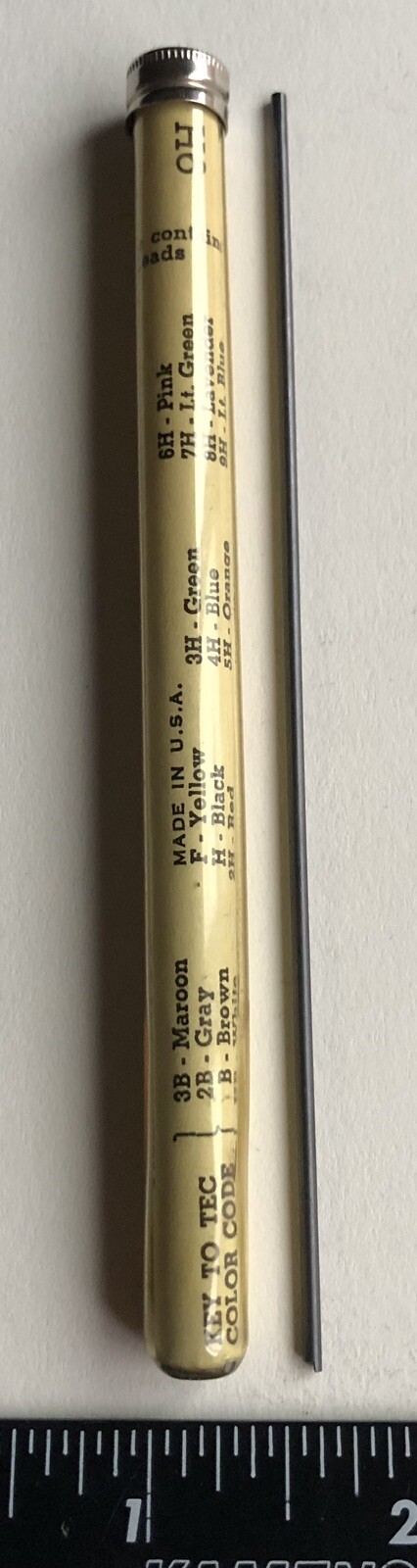 Vintage VEMCO TEC 2mm Drafting Lead Black 9H Metal Cap 12pk Tube Pasadena CA USA