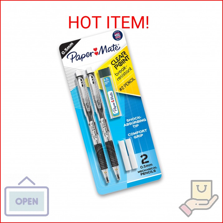 Paper Mate Clearpoint Mechanical Pencils, 0.5mm Break-Resistant HB #2 Lead, Eras