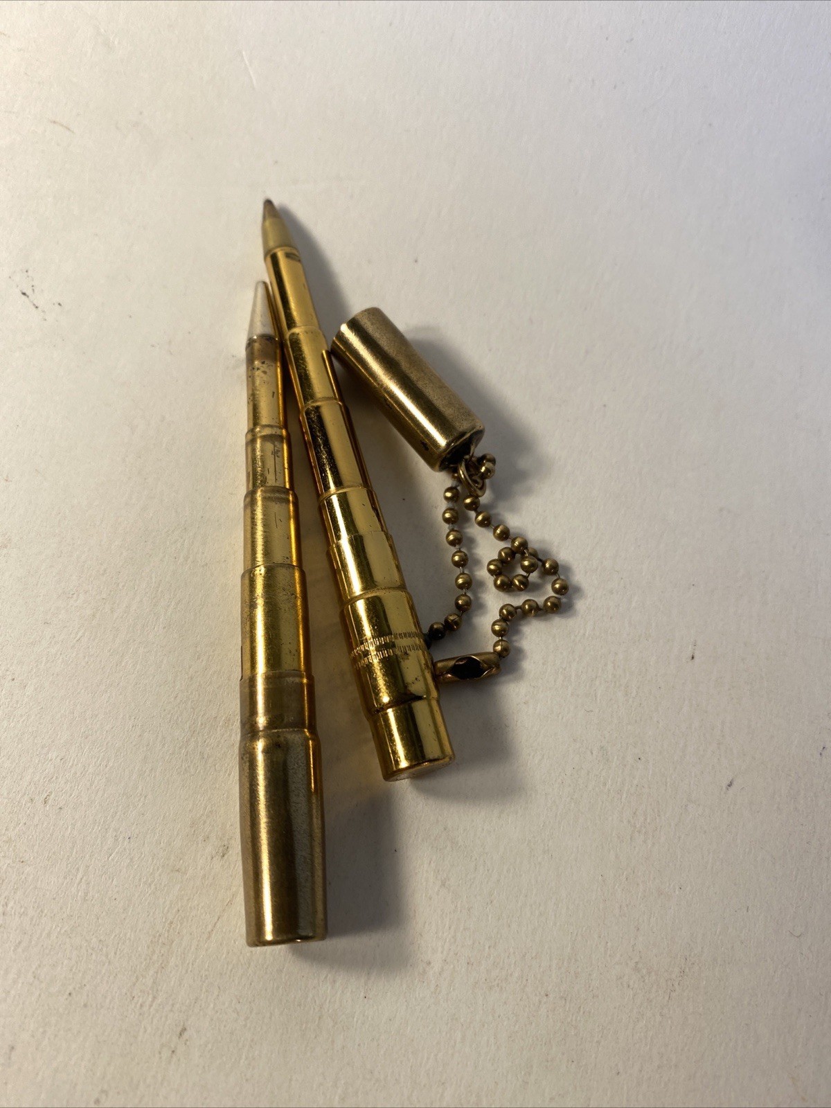 Vintage Pair Of Brass Pen & Telescoping Mechanical Pencil J.L. Chatelaine