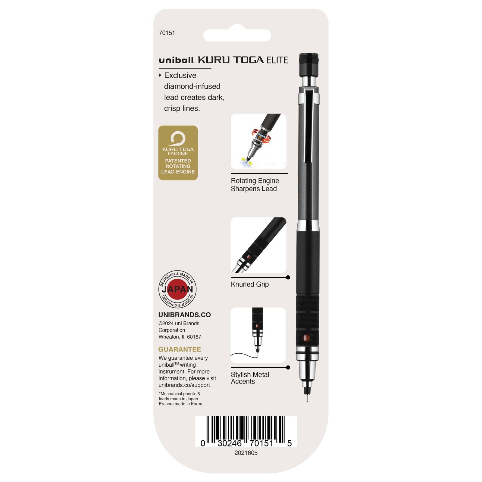 uniball Kuru Toga Elite Mechanical Pencil Starter Kit, 0.5mm, HB #2, Gun Meta…