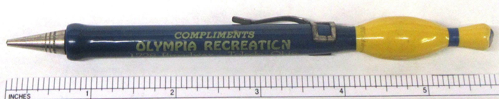 1930’s OLYMPIA RECREATION Toledo OH 5.75″ bowling pin top Mechanical Pencil xz