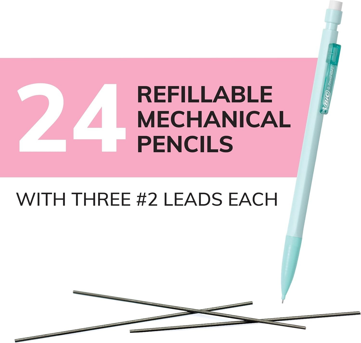 Mechanical Pencils 0.7mm Medium Point 24 Pack Pastel Colors Erasers