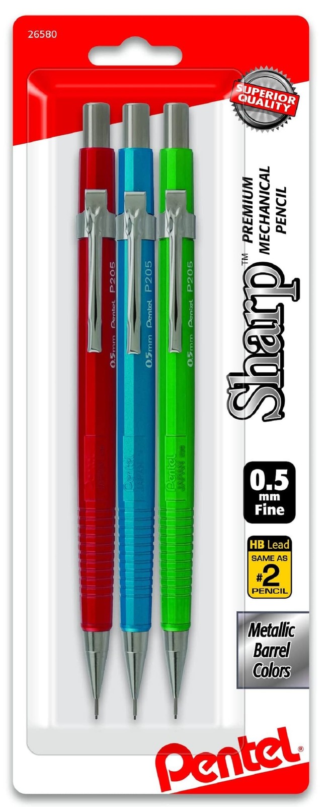 Pentel Sharp Mechanical Pencil, (0.5mm), 1 Count (Pack of 3), Metallic