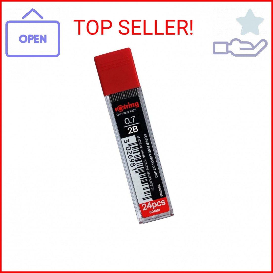 rOtring 0.7mm 2B Super Polymer Pencil Lead – Pack of 3 Tubes – 72 Leads in Total