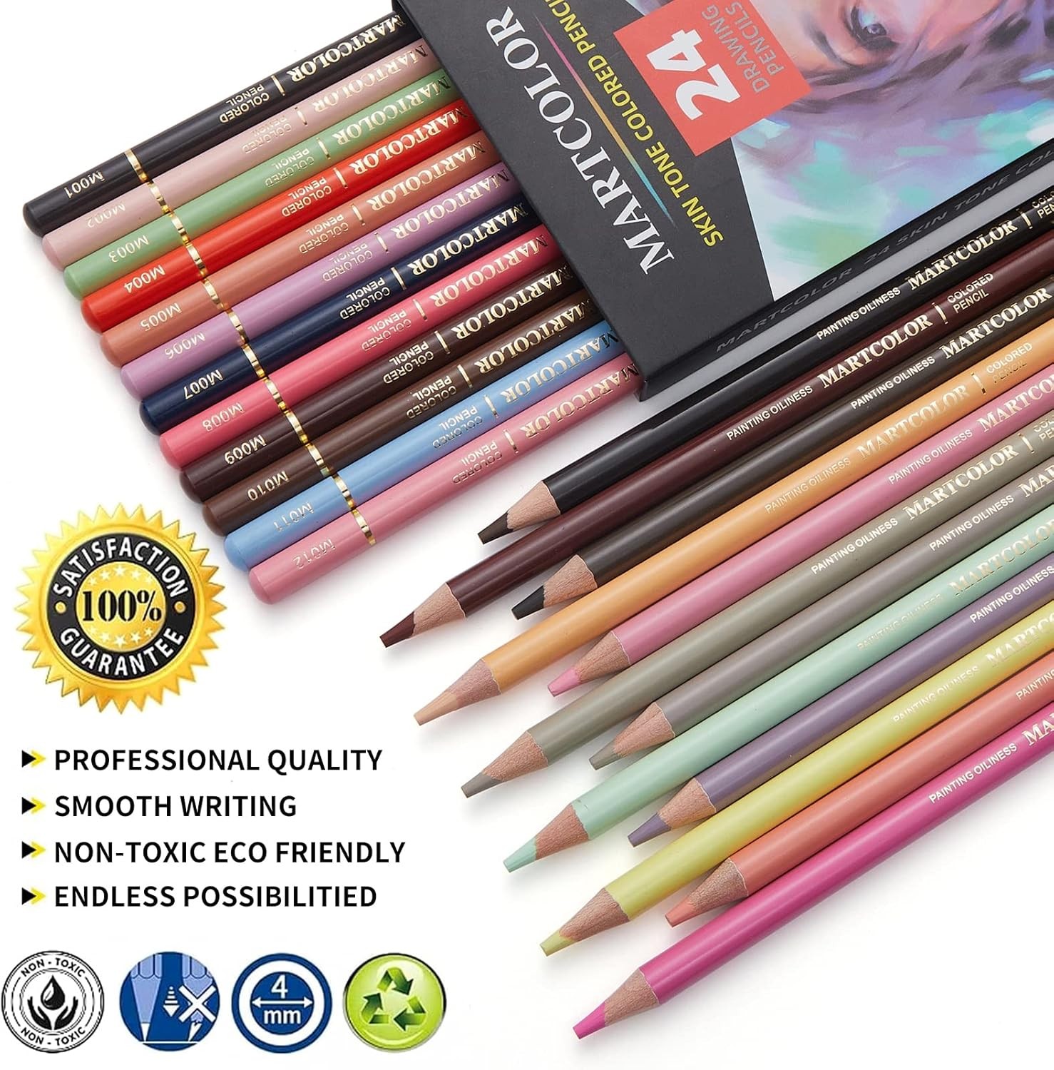 24 Colors Skin Tone Colored Pencils for 24 Count (Pack of 1), 24