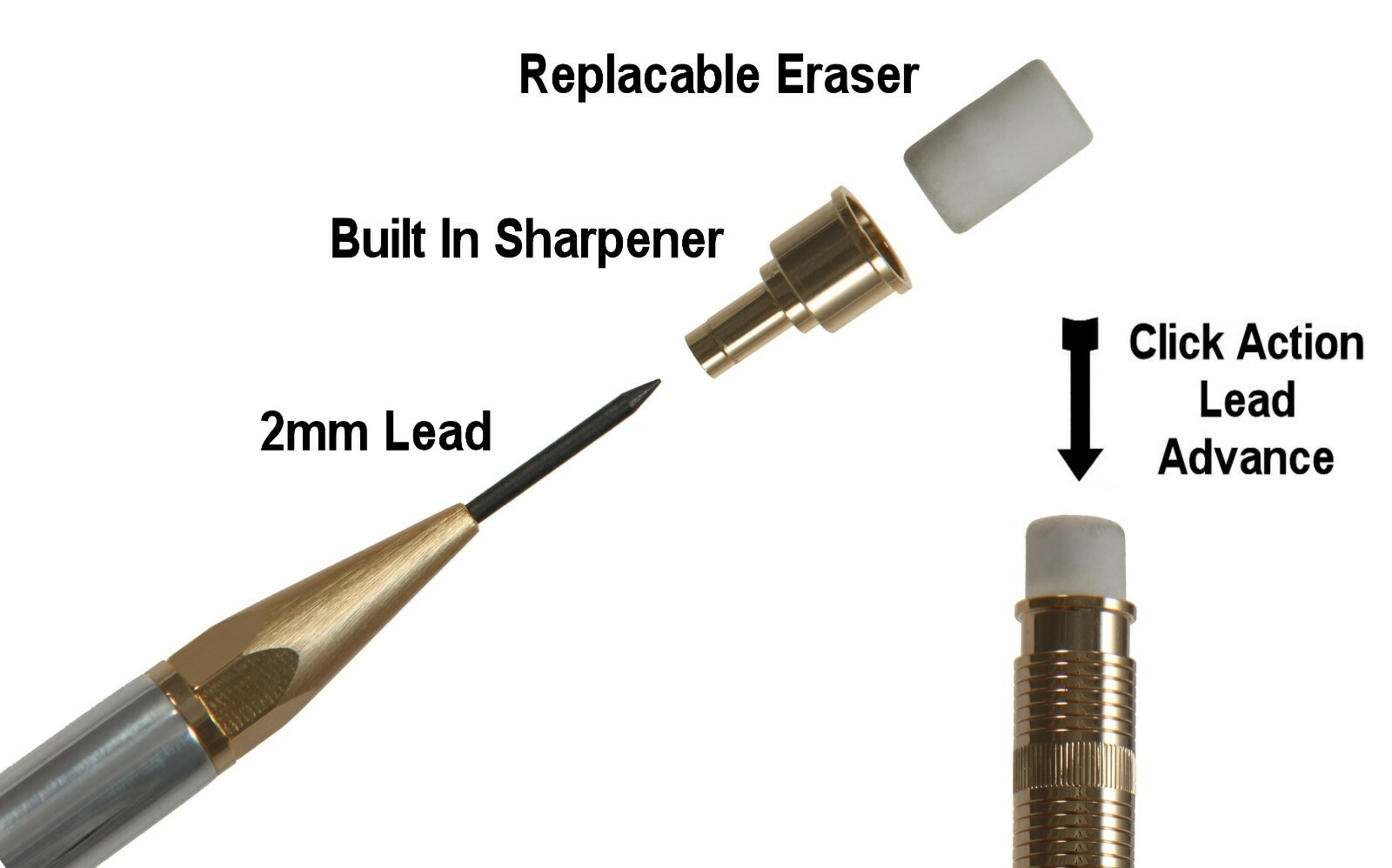 Handcrafted 2mm 24ct. Gold Throw Back Series Pencil with a Aluminum Body / #192