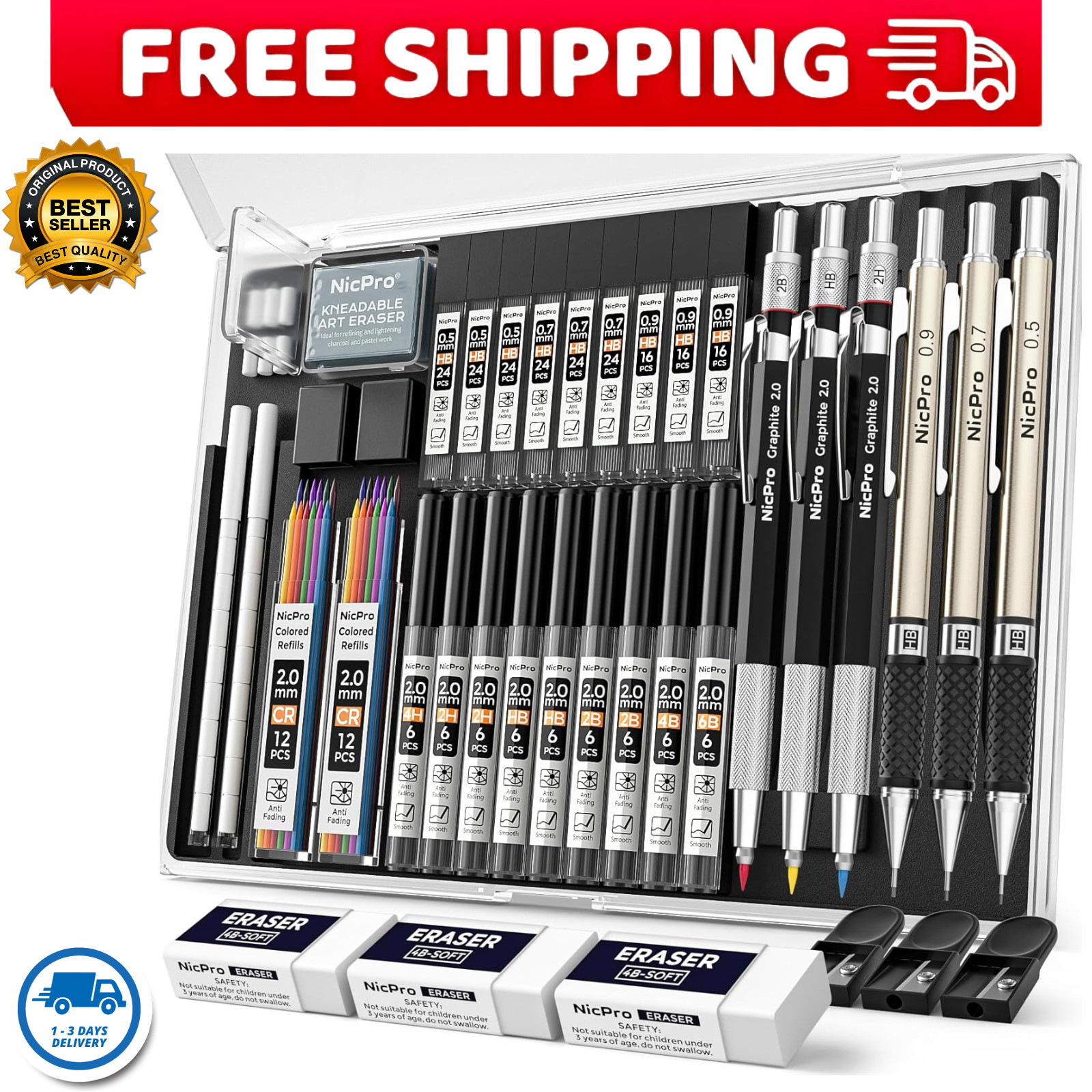 35PCS Art Mechanical Pencils Set, 3 PCS Metal Drafting Pencil 0.5 mm & 0.7 mm &