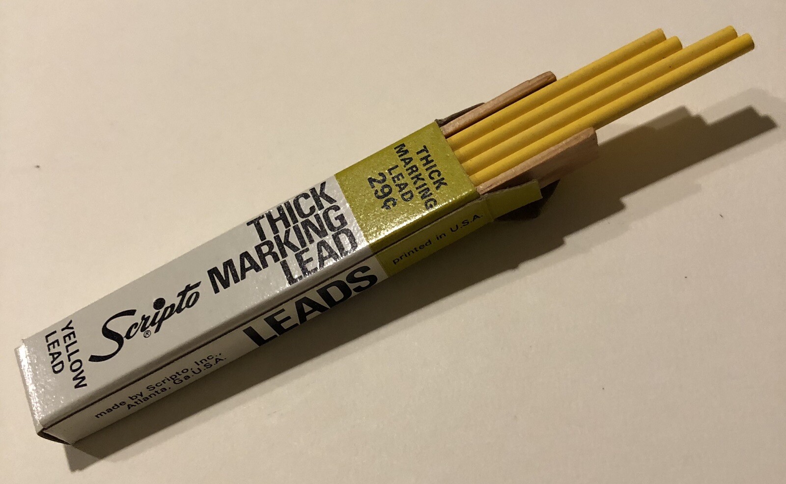Vintage Scripto Thick Yellow 3mm NOS Marking Pencil Lead 4 Pack USA
