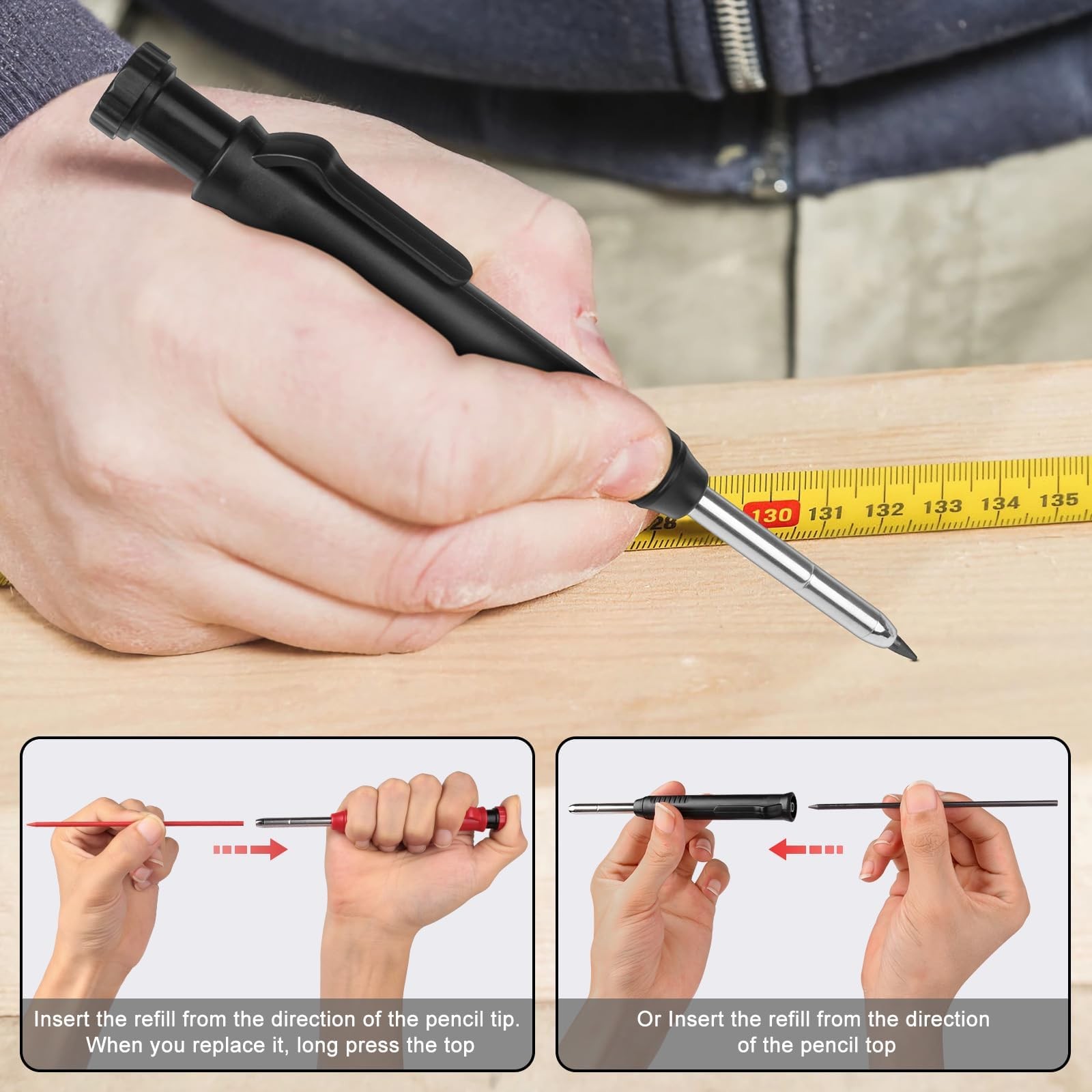 2 Pack Carpenter Pencils Deep Hole Mechanical Marker Woodworking Architect 12 Re
