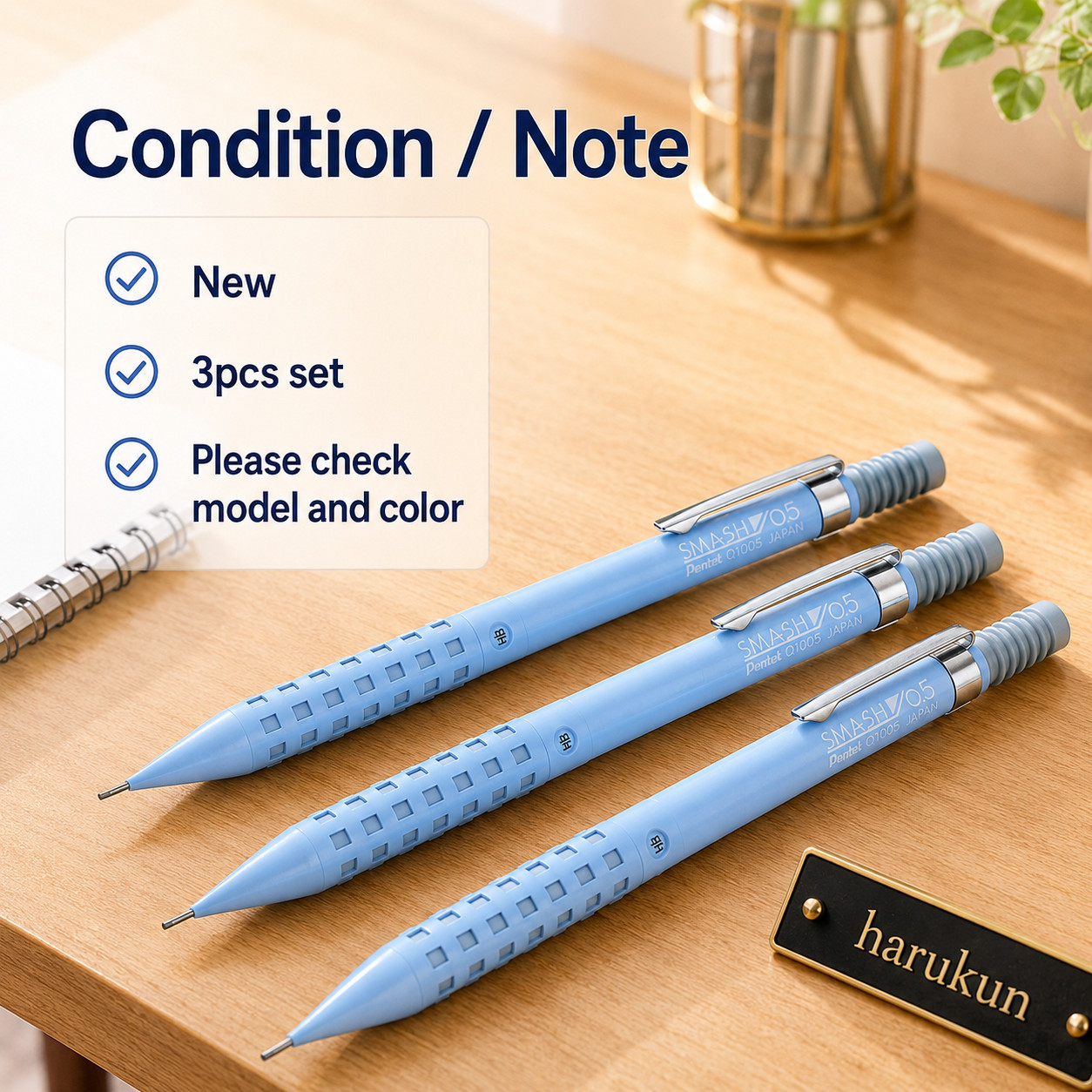 Pentel Smash Q1005-20A Serenity Blue 0.5mm Mechanical Pencil 3pcs Set