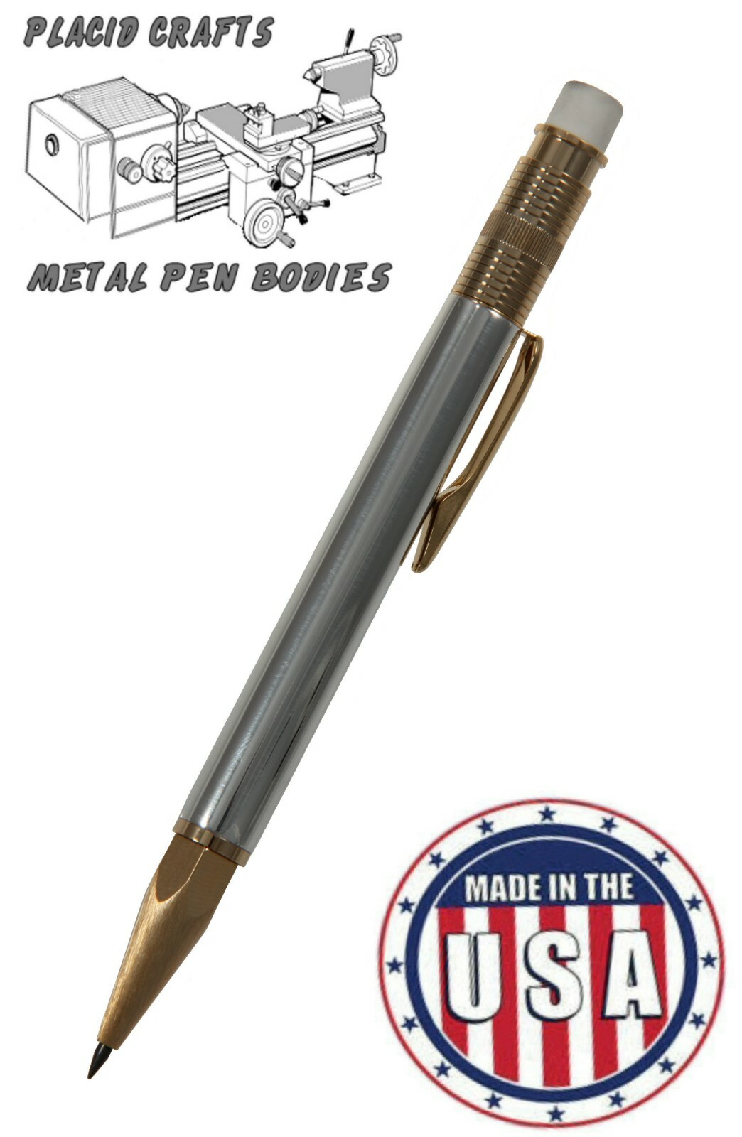 Handcrafted 2mm 24ct. Gold Throw Back Series Pencil with a Aluminum Body / #192