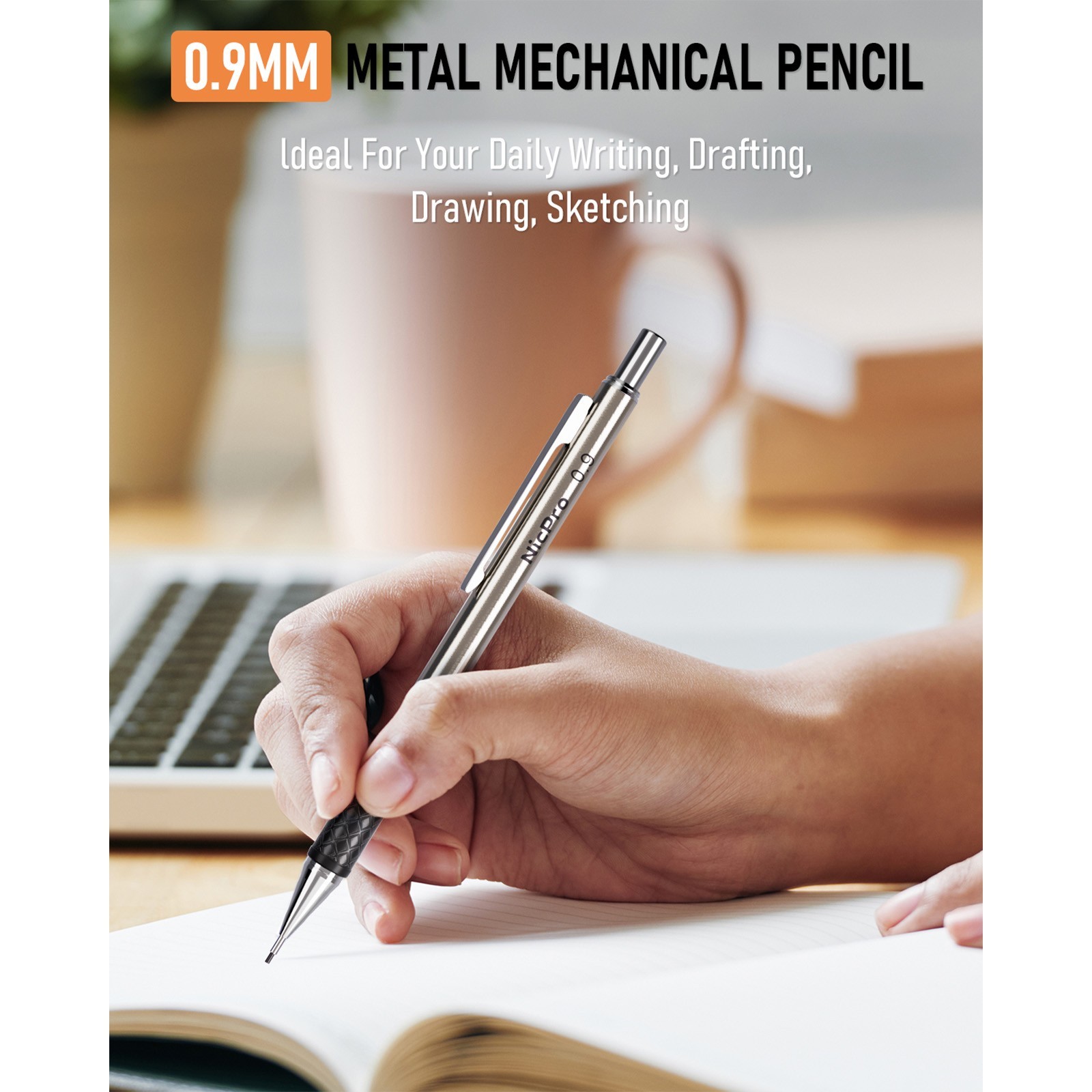 Nicpro 0.9mm 3Pcs Metal Pencils Set + Case, 6 HB Refills, 12 Erasers