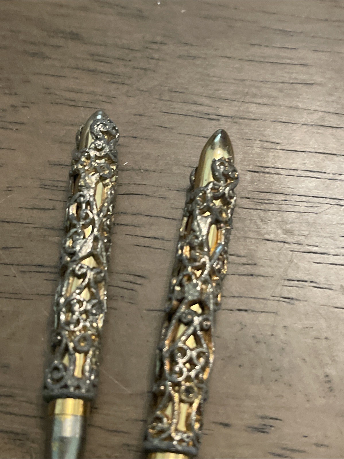 VTG Filigree Mini Mechanical Pencil/Pen Set Rhinestones Gold/Silver Tone –