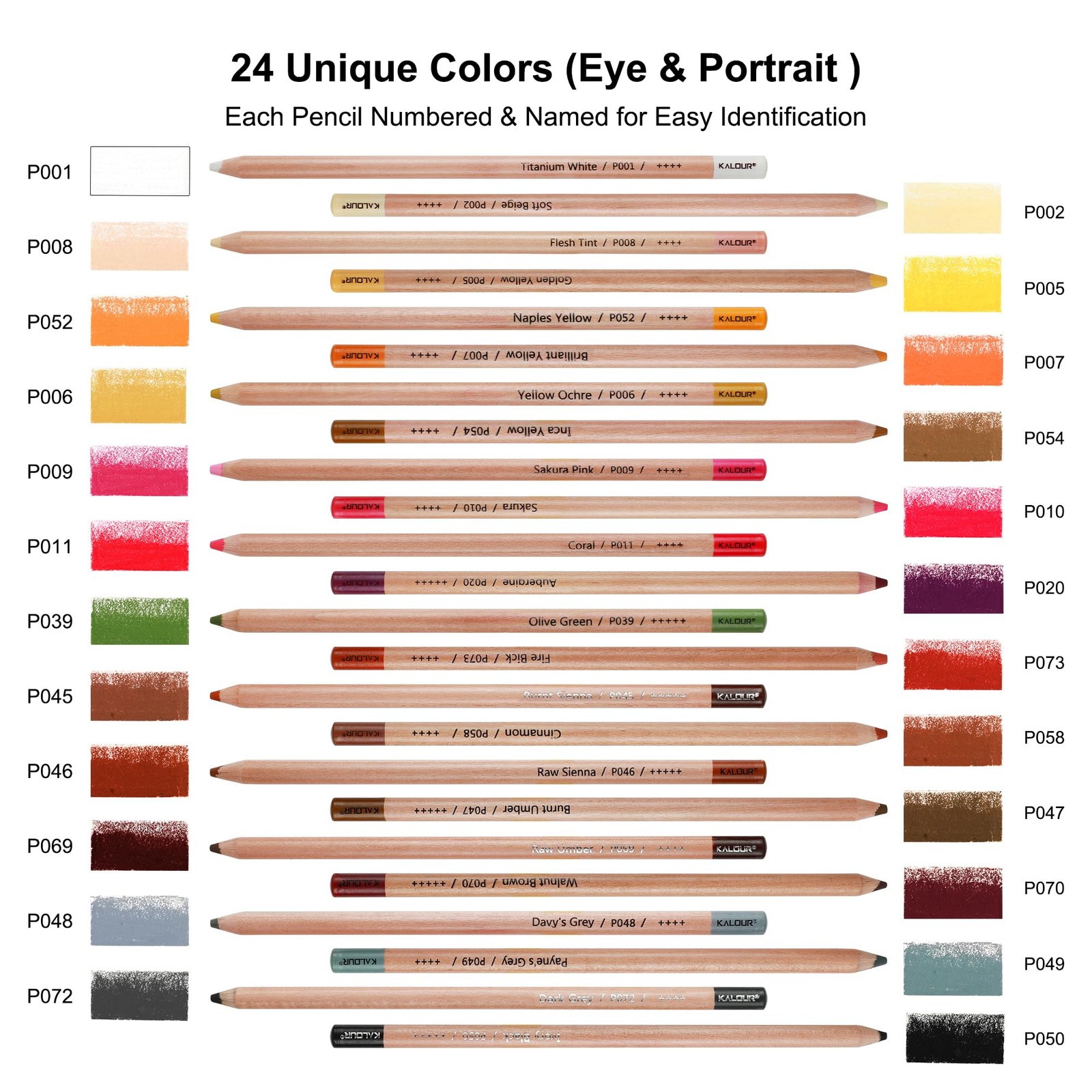 KALOUR Pro Pastel Chalk Colored Pencils,24 24 Count (Pack of 1), Multicolor