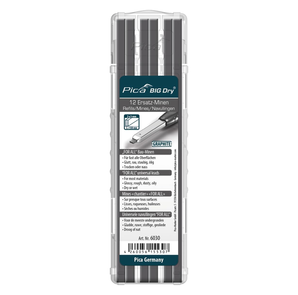 Big Dry Marker Pen Pack of 12 Pencil Refills Black Graphite Only 6030