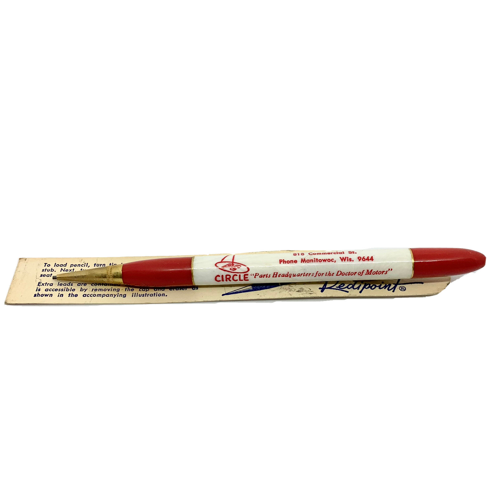 Vintage Redipoint Mechanical Pencil Advertising Automotive Bakelite White & Red