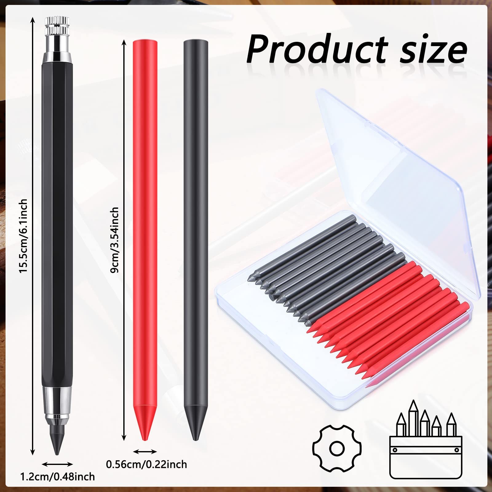 36 Pcs 5.6 MM Lead Holder Mechanical Pencil and 1 Count (Pack of 1), Black