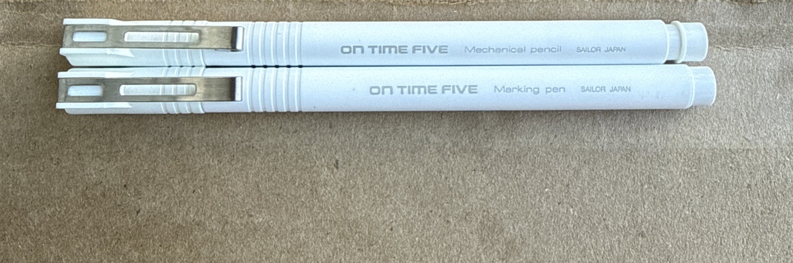 Sailor Japan ON TIME FIVE Mechanical Pencil Marker Pen Set White Slim Clip