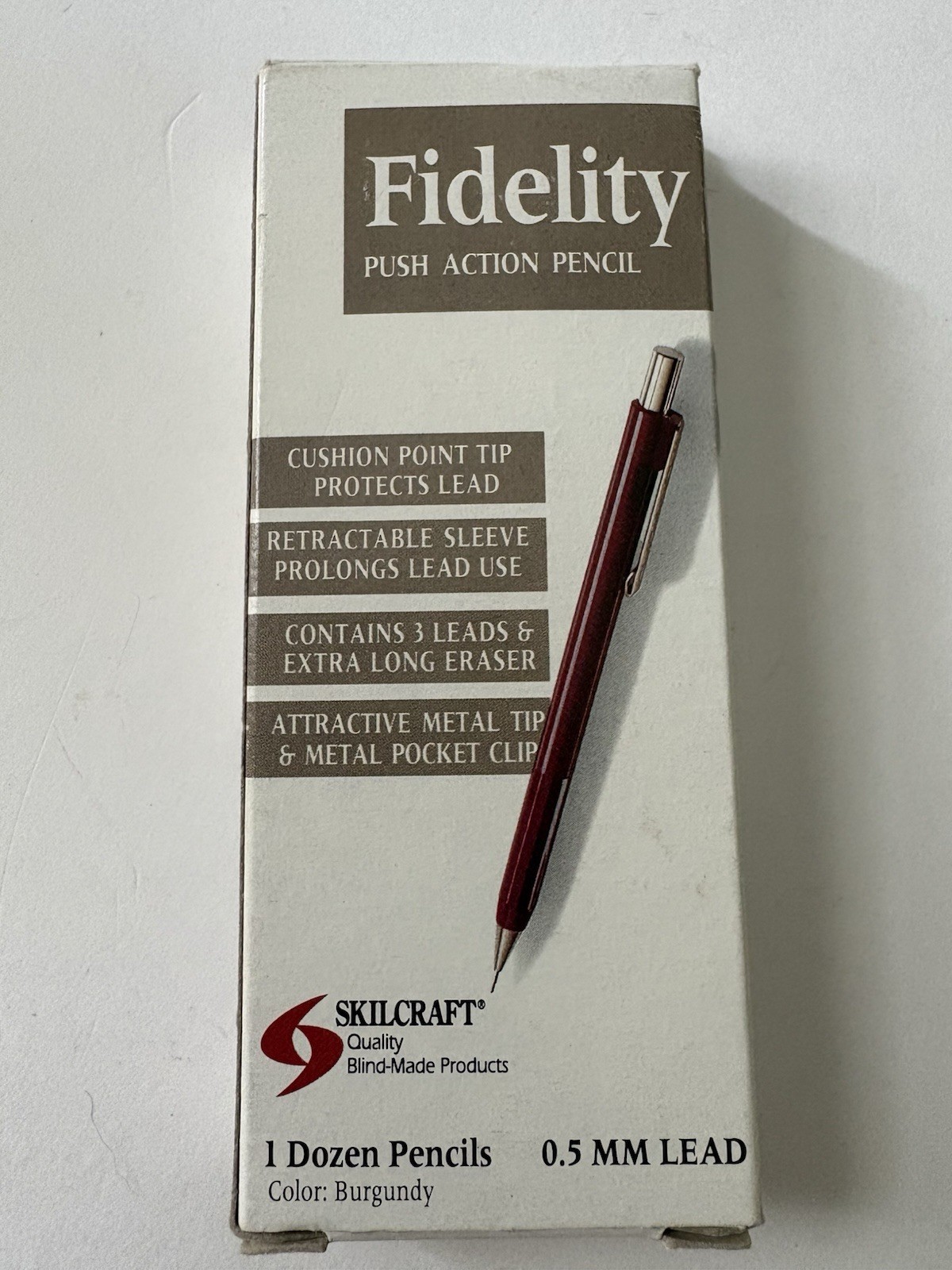 Box Unused 12 Fidelity SKILCRAFT BURGUNDY Mechanical Pencils 0.5 mm Push Action