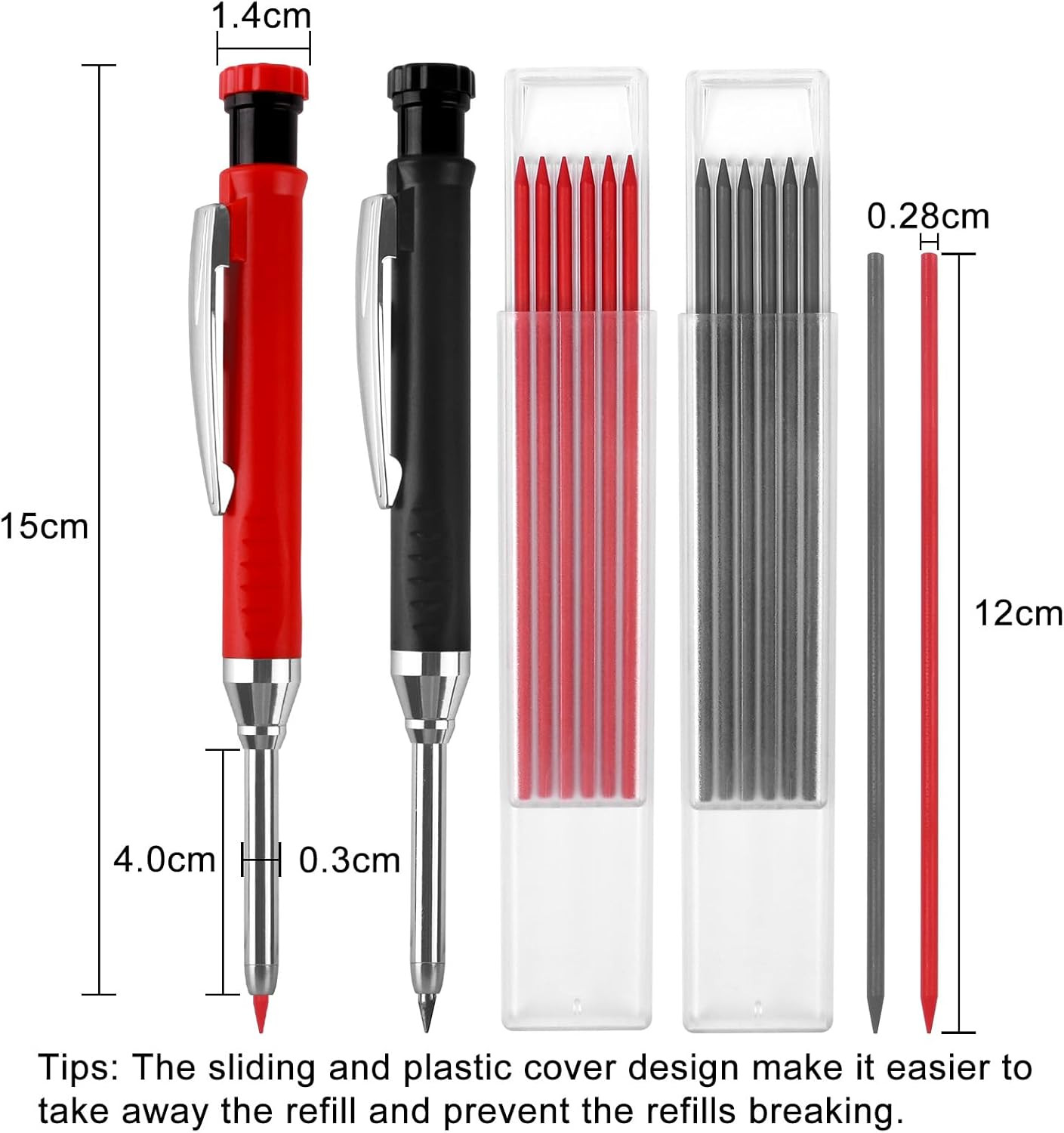 2 Pack Carpenter Pencils Mechanical Pencils with 12 Refills, Construction Pencil