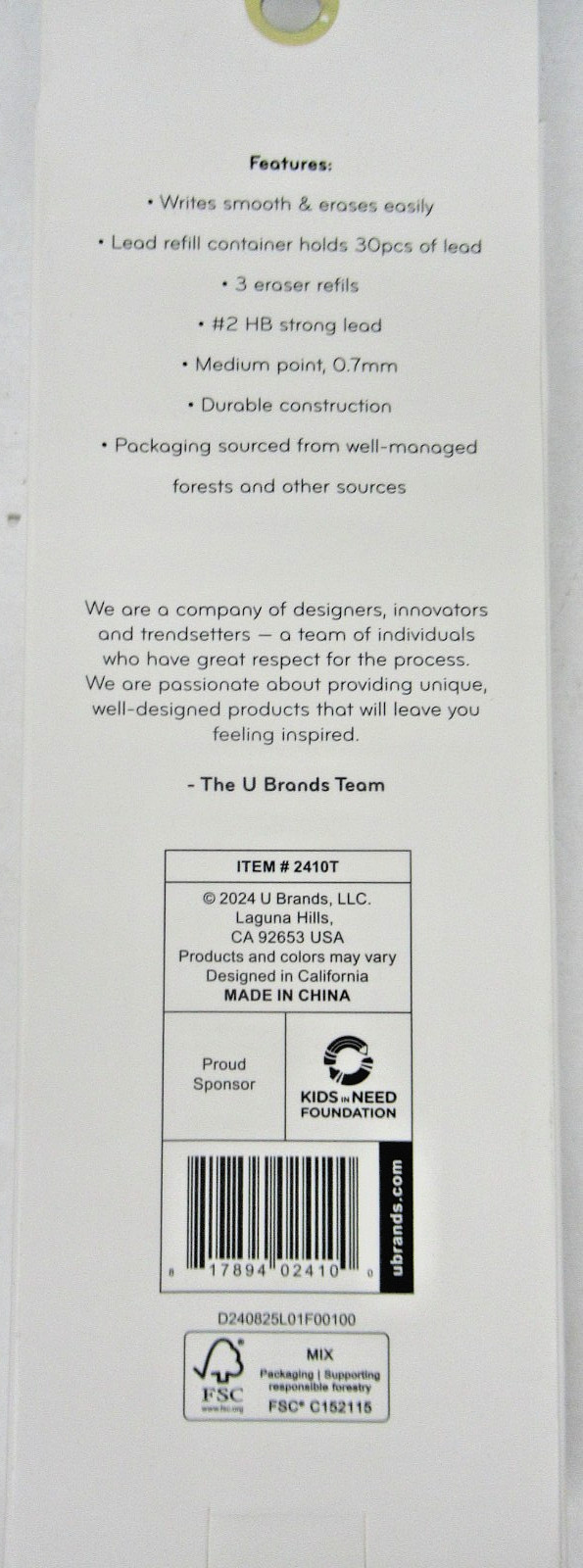 U Brands Mechanical Pencils 4 Pencils, 2 Lead and 6 Eraser refills