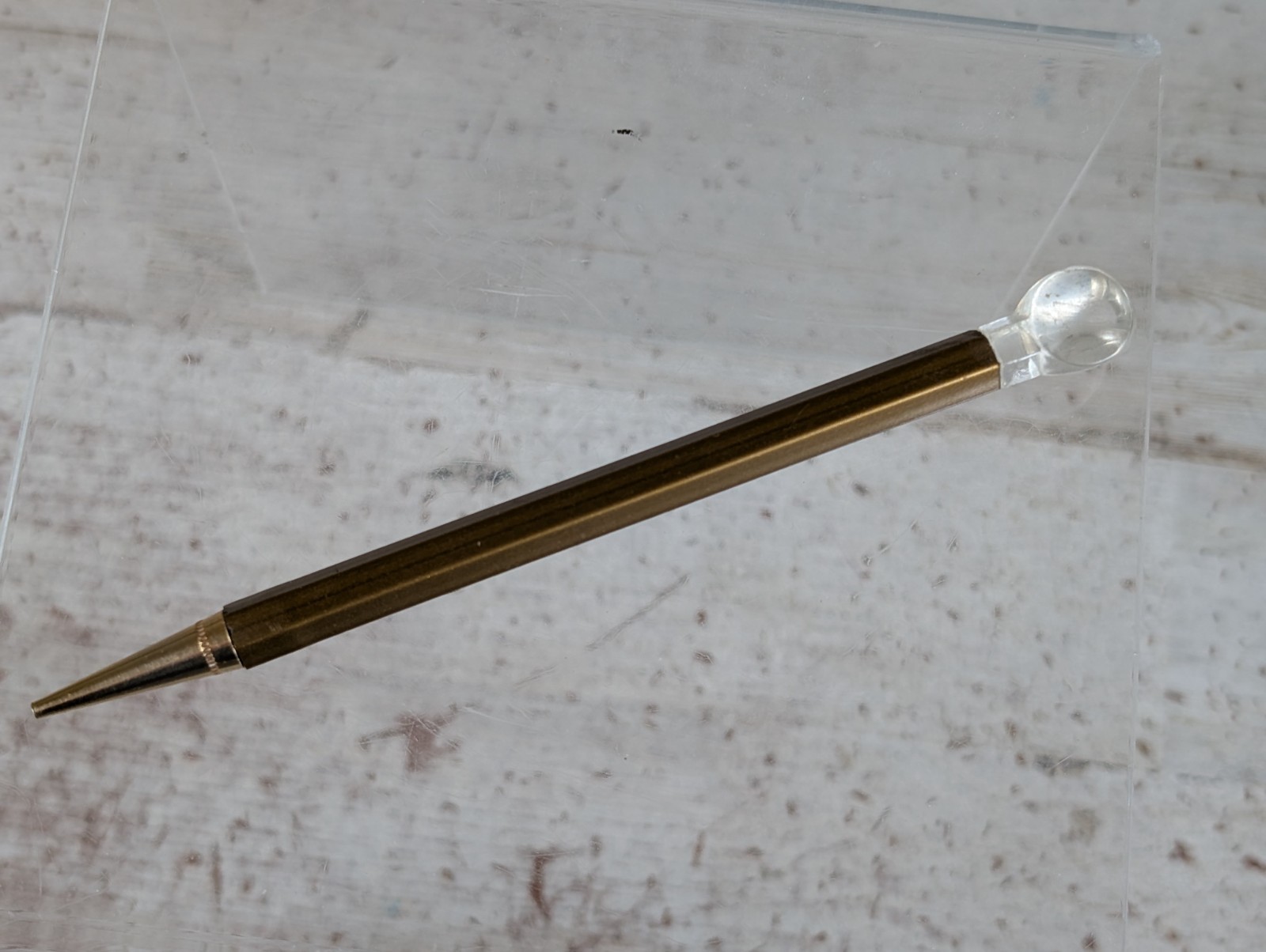 Vintage Stick Magnetic Mechanical Twist Pencil Peal Gold Bulb Top Pat 2505075