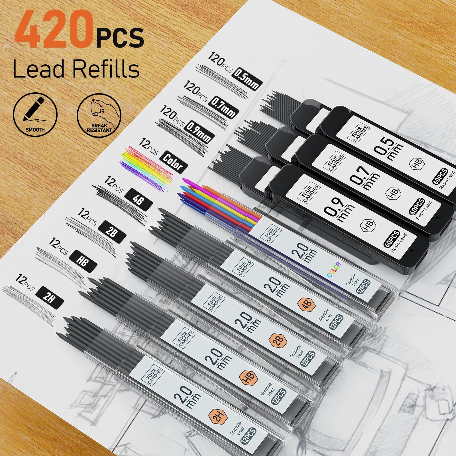 Metal Mechanical Pencil Set 3PCS Art Drafting Pencils 0.5 0.7 0.9MM & 2PCS 2M…