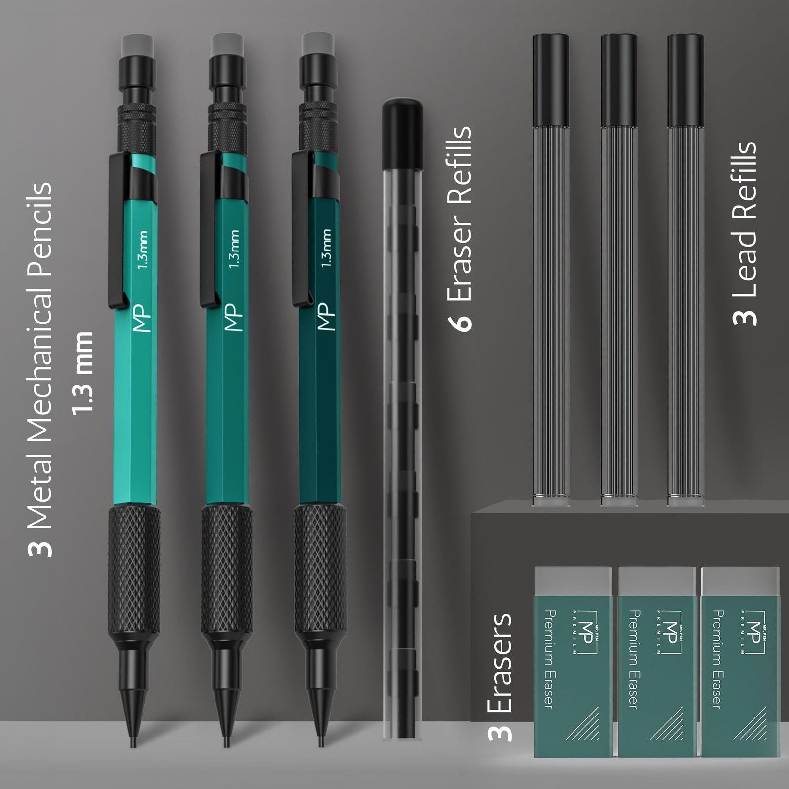 Mr. Pen- Metal Mechanical Pencil Set with Lead 3 Count (Pack of 1), Black