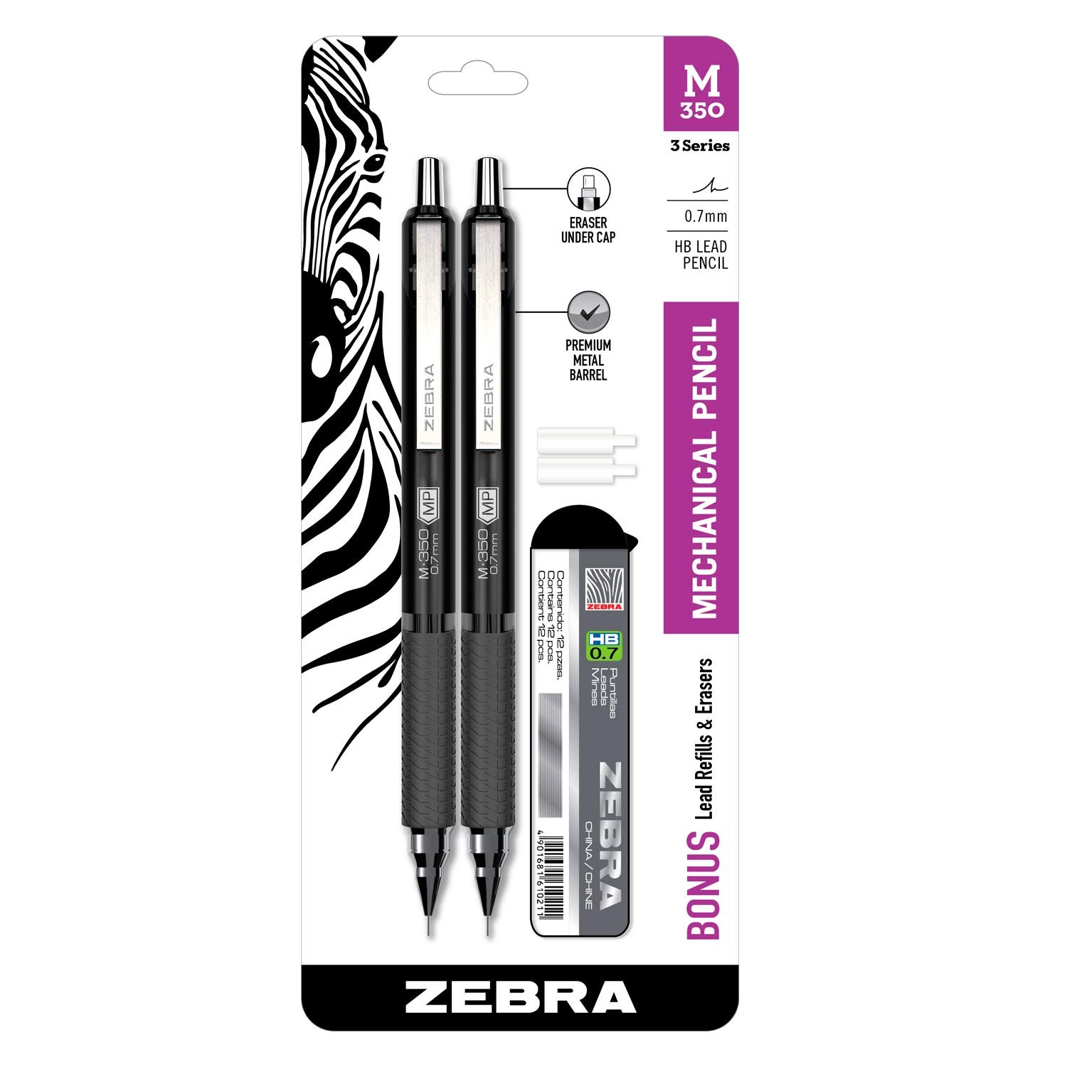 Zebra Pen M-350 Mechanical Pencil, Space 1 Count (Pack of 2), Black Barrel
