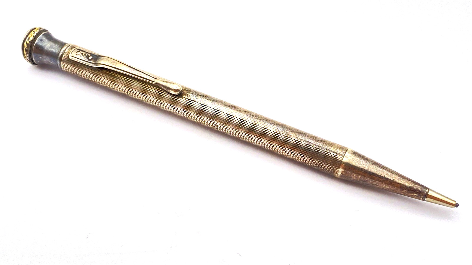VINTAGE 900 SILVER MECHANICAL PENCIL IN WAIVY PATTERN MADE IN GERMANY 1920S