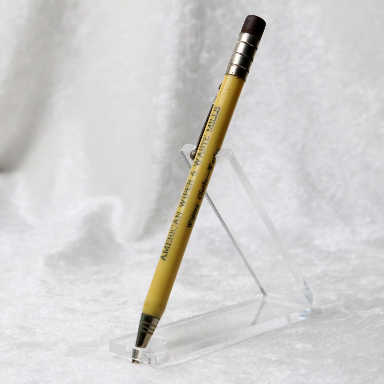 VTG 1930s Yellow Celluloid American Wiper Mills Kansas City MO Mechanical Pencil
