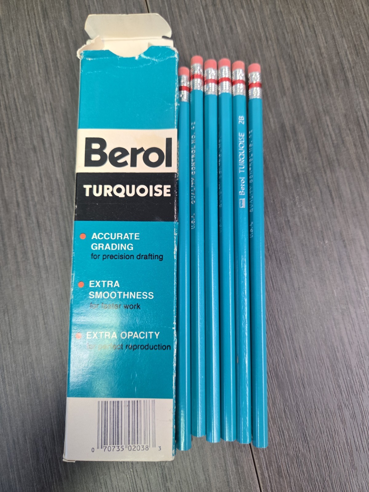 Berol Turquoise Quality Drawing Pencils with Erasers (6) 1375 2B Vintage New