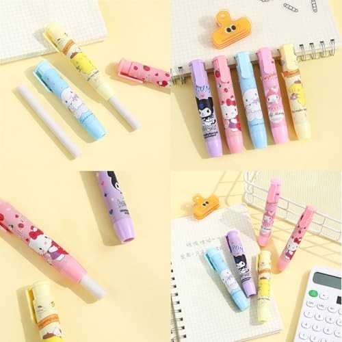 6 Pcs Cute Mechanical Pencils & 5 Pcs Retractable Erasers, Cartoon Stationery Se