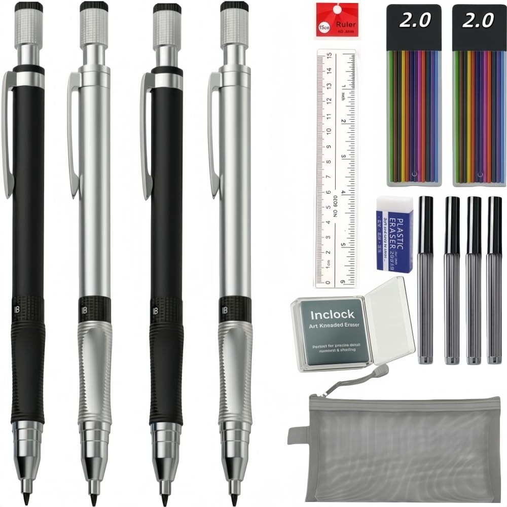 2.0mm Mechanical Pencil Set with Case: 4 packs Pencil include 2 Cases of 2.0m…