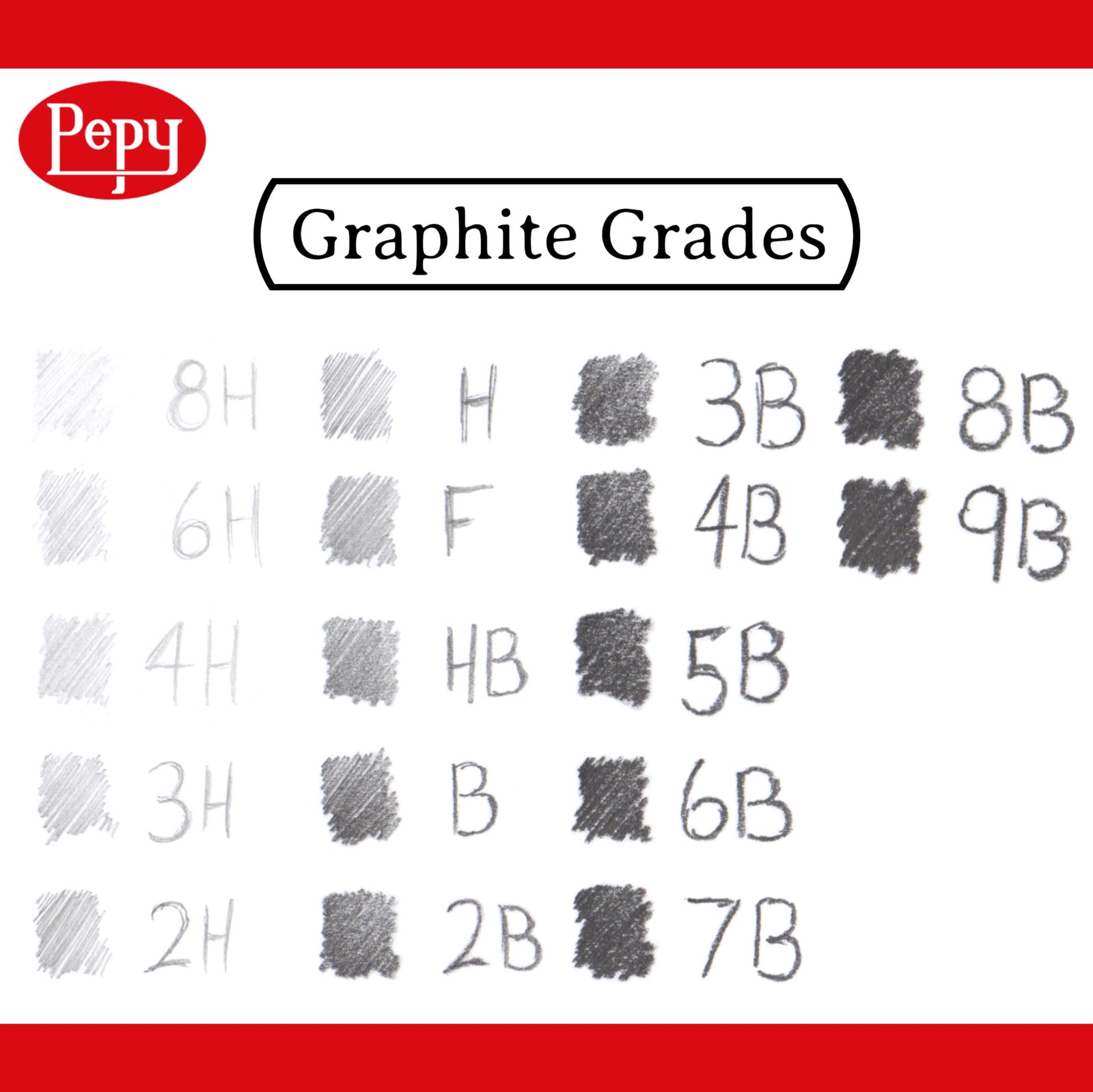 Pepy Graphite Professional Drawing Pencils – Set 1 Count (Pack of 12), Black