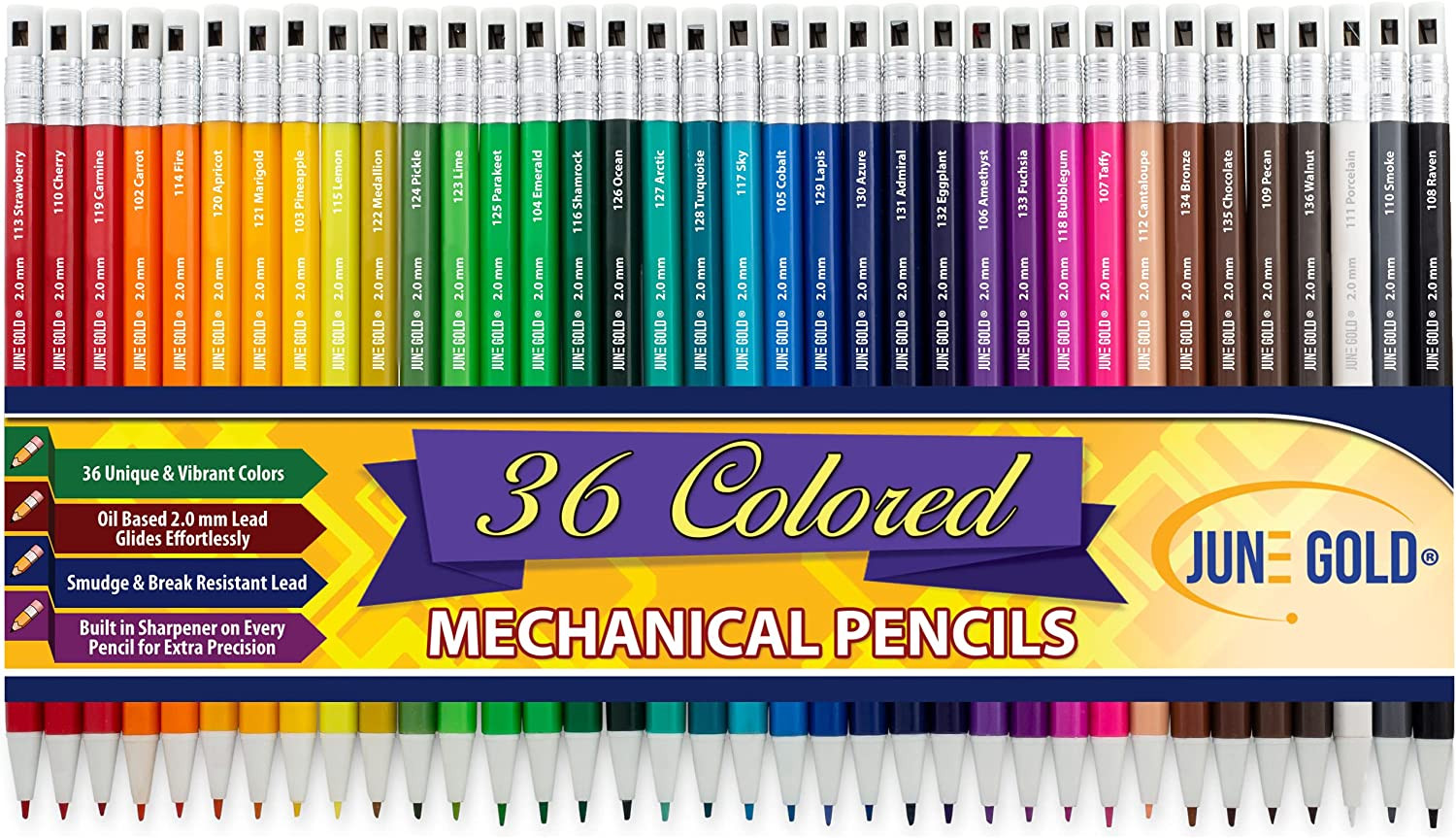 36 Assorted Colored 2.0 Mm Mechanical Pencils, Bold Thickness, 36 Unique Colors