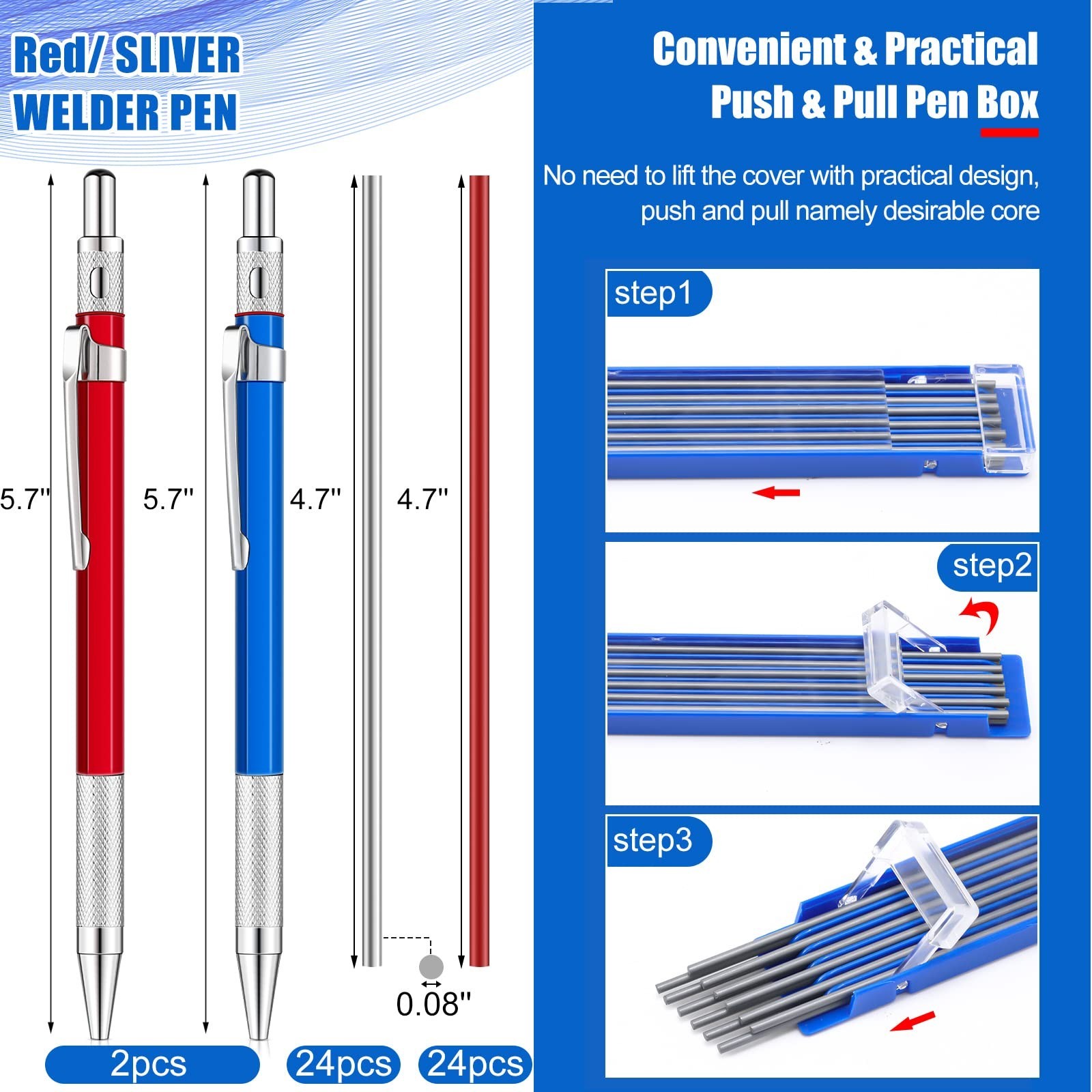 2 Pcs Welders Pencil with 48 PCS Round Refills Mechanical Pencils Metal Weldi…
