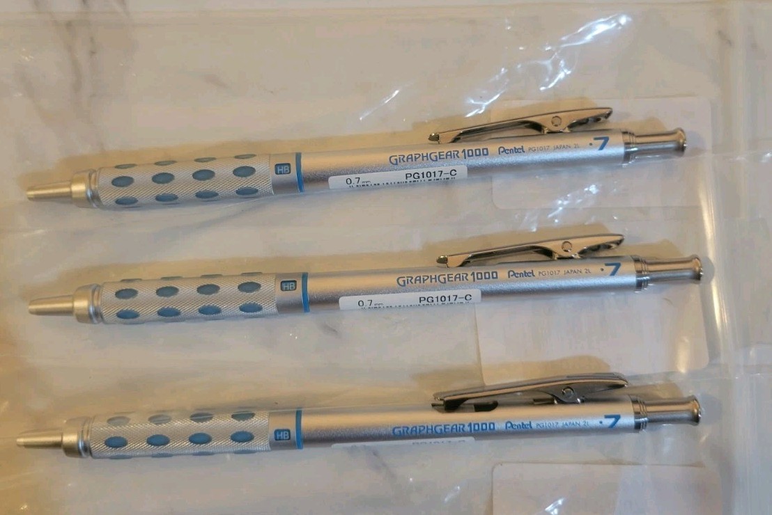 (Lot Of 3)Pentel Graph Gear 1000 Mechanical Drafting Pencil 0.7mm Blue (PG1017)