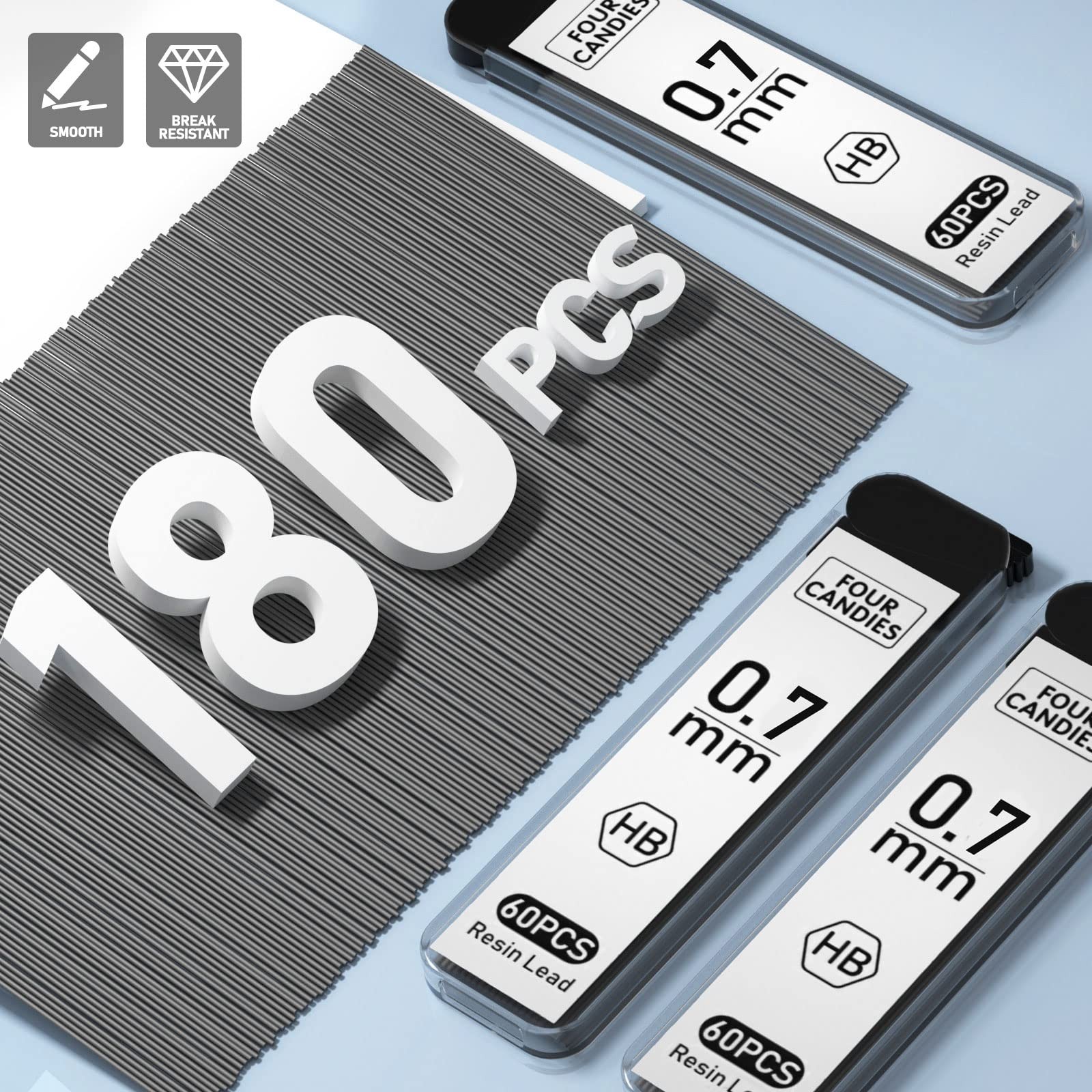 Cute Mechanical Pencil Set 3 PCS 0.7mm Pencils 180 PCS Lead Refills Erasers