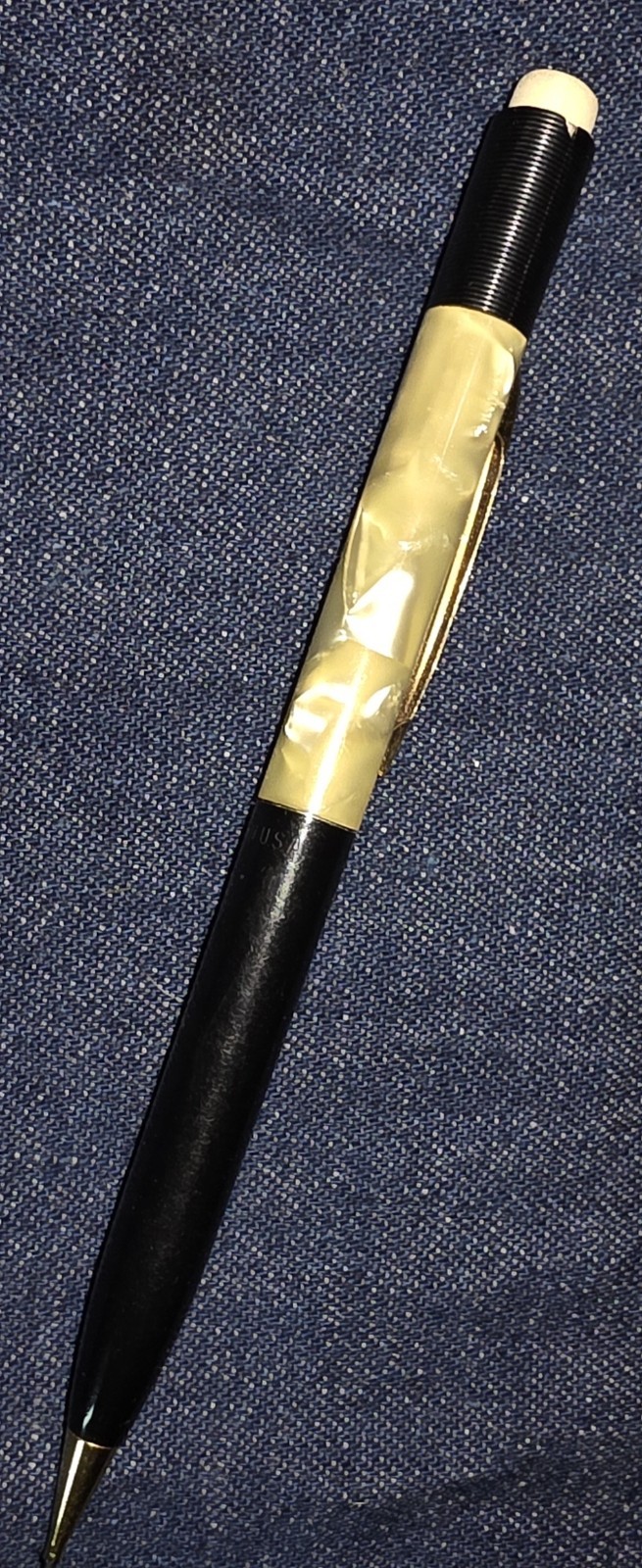 Vtg Sheaffers Mechanical Pencil Black Yellow Iridescent Marblish Swirl With Lead