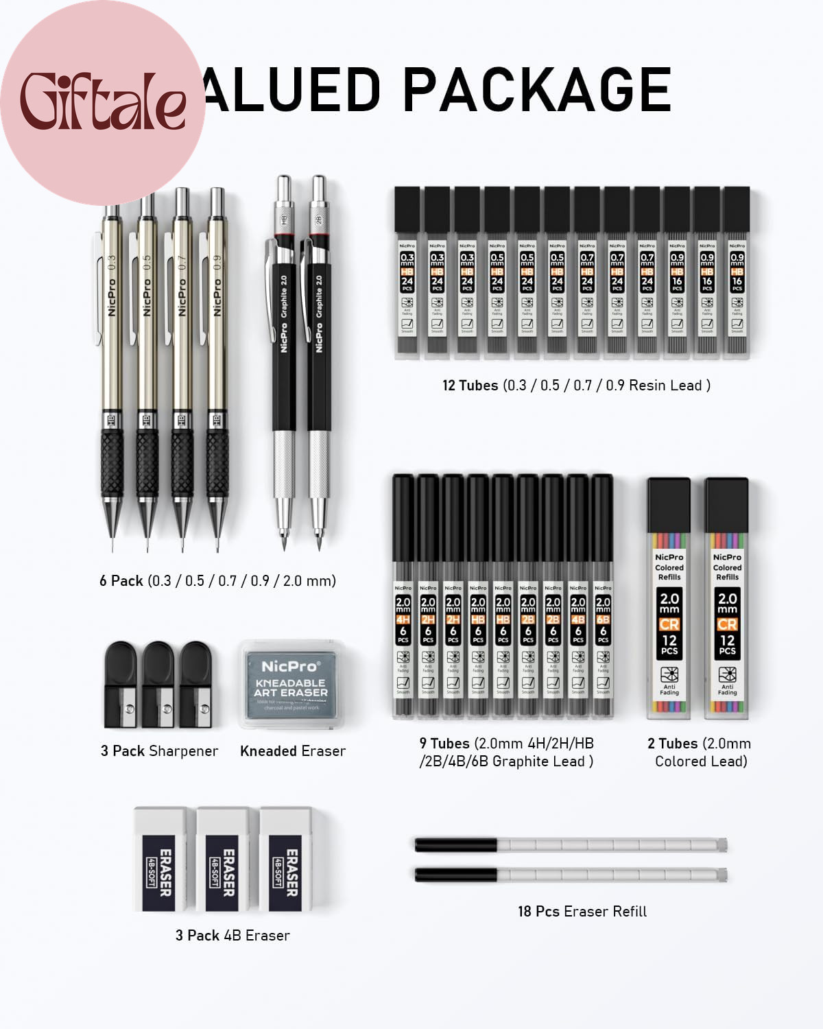 37PCS Art Mechanical Pencil Set, 4PCS Metal Drafting Pencil 0.3Mm, 0.5 Mm, 0.7 M
