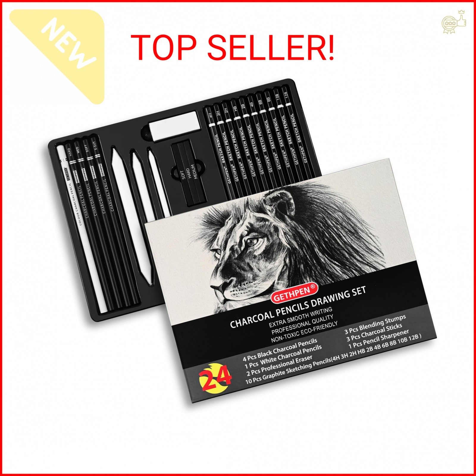 Drawing Sketching Pencil Set, 24 Piece Pro Artist Sketch Kit – Graphite Pencils